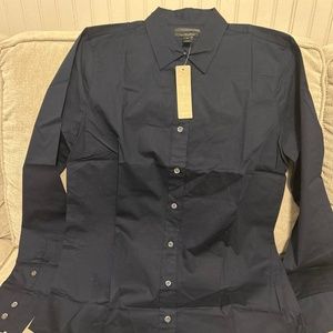 Navy J Crew Stretch Perfect Button Down Shirt